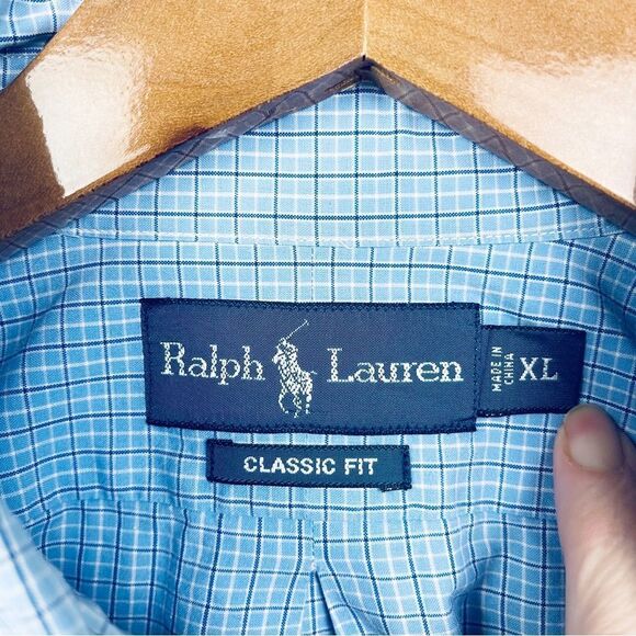 Ralph Lauren Button Down Blue Plaid Shirt Classic Fit - Picture 2 of 6